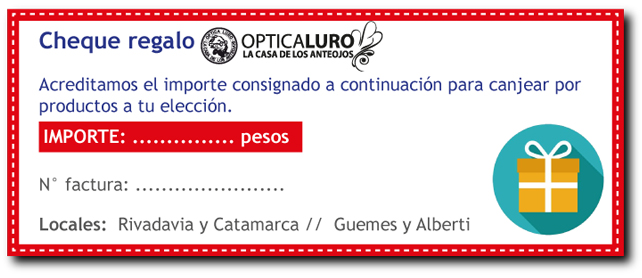 cheque regalo anteojos optica luro